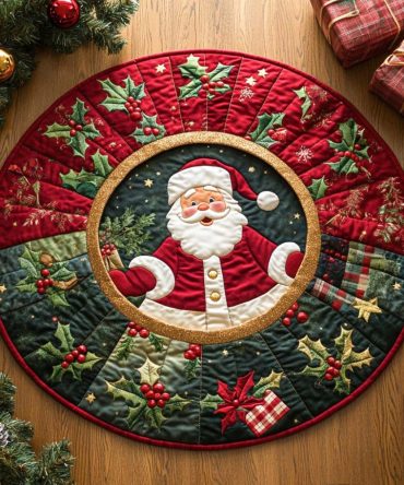 Snowy Gift Santa Quilted Round Mat