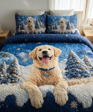 Snowy Golden Retriever 3-Piece Quilted Bedding Set