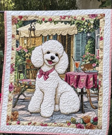 Snowy Poodle Delights Quilted Blanket