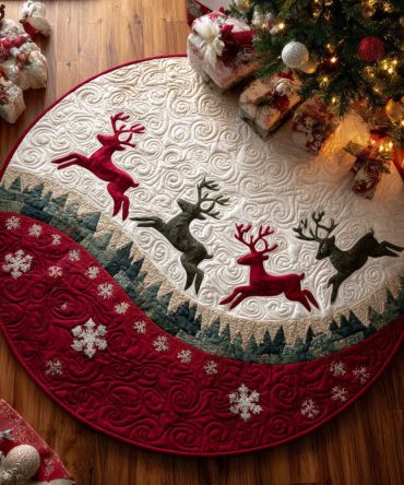 Snowy Reindeer Quilted Round Mat