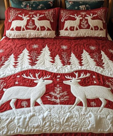 Snowy Reindeer Trail 3-Piece Quilted Bedding Set