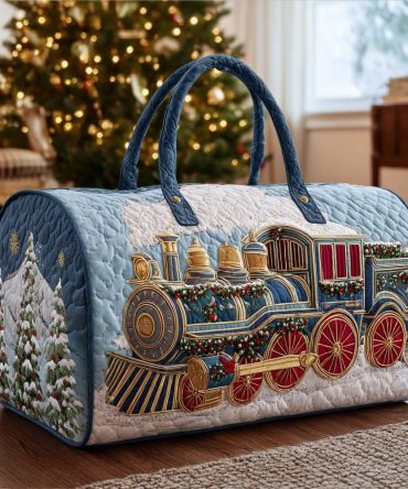 Snowy Ride Quilted Duffle Bag - Quilted Winter Scene Weekender for Ski Trips, Holiday Travel, Gym & Overnight Carry-On