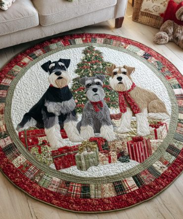 Snowy Schnauzer Scene Quilted Round Mat
