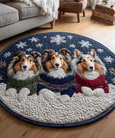 Snowy Shetland Sheepdog Quilted Round Mat