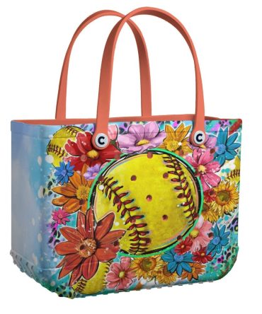 Vibrant Floral Softball Tote Bag - Stylish & Spacious For Everyday Use