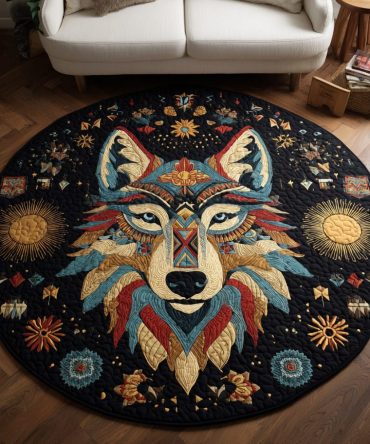 Solar Wolf Quilted Round Mat