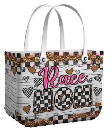 Stylish Race Mom Tote Bag - Trendy Checkered & Heart Design - Perfect Gift For Racing Enthusiasts!
