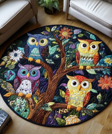 Spirit Of The Owls Quilted Round Mat