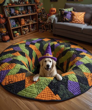 Spooky Golden Quilted Round Mat