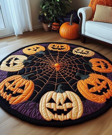 Spooky Pumpkin Quilted Round Mat