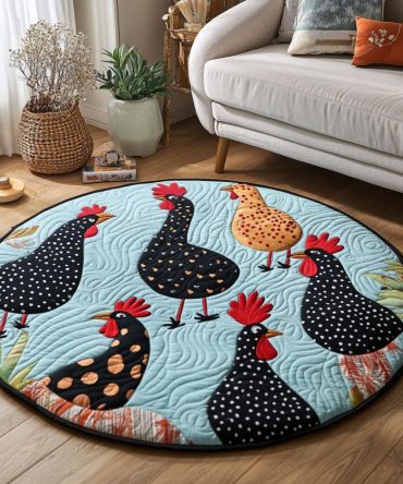 Spotted Roosters Quilted Round Mat