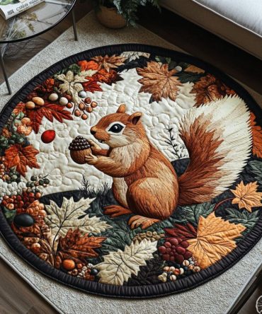 Squirrel In Autumn Bliss Quilted Round Mat