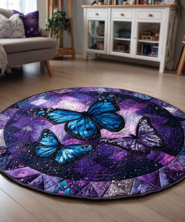 Stained Glass Butterfly Quilted Round Mat