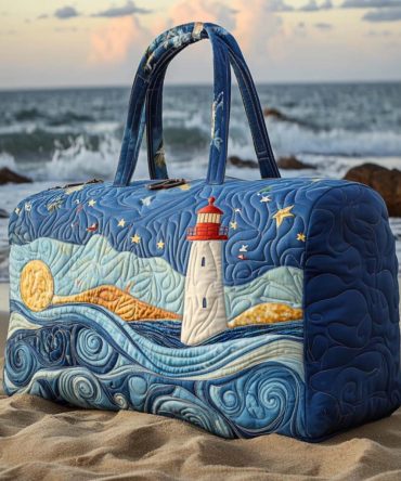 Starlit Harbor Quilted Duffle Bag — Nautical Weekender Travel Bag & Carry-On, Overnight Gym Bag with Celestial Harbor Print