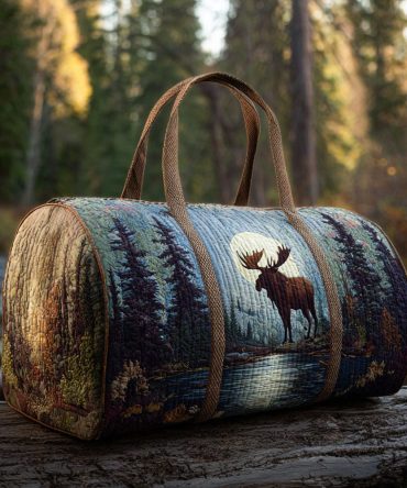 Starlit Moose Quilted Duffle Bag — Quilted Weekend Travel & Gym Bag with Woodland Moose and Star Pattern, Cabin Style