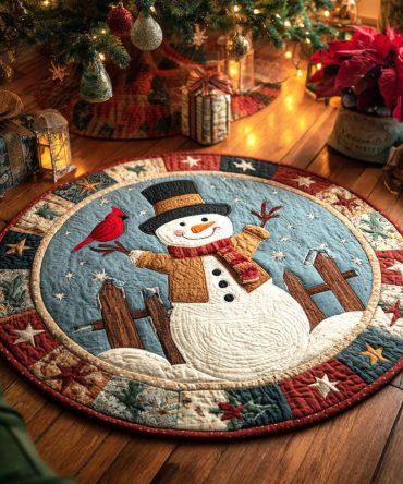 Starlit Snowman Quilted Round Mat