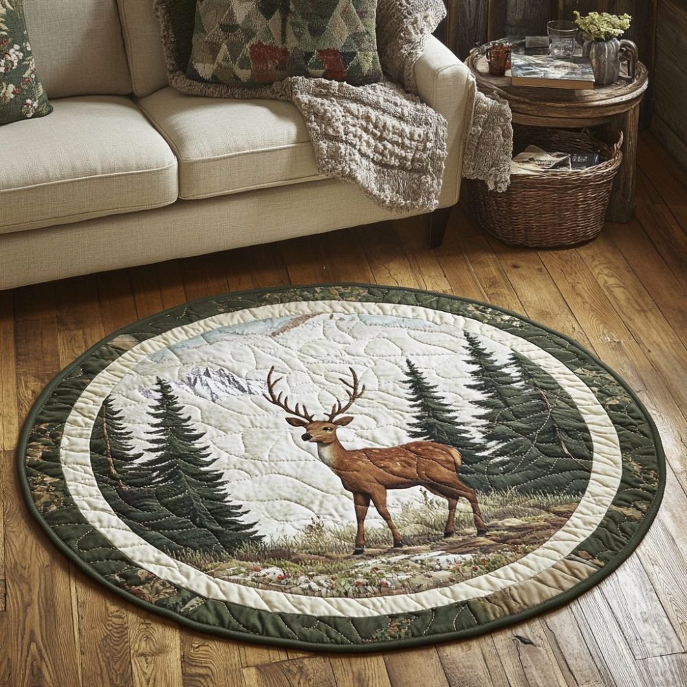 Starlit Stag Quilted Round Mat