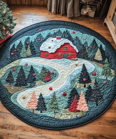 Starlit Winter Refuge Quilted Round Mat