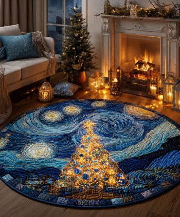 Starry Night Tree Quilted Round Mat