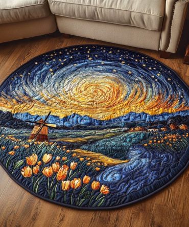 Starry Tulip Fields Quilted Round Mat
