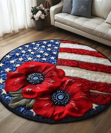 Stars And Petals Quilted Round Mat