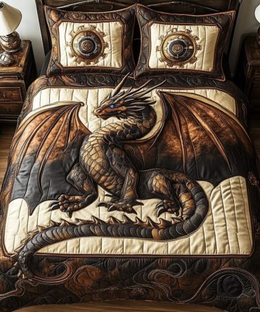 Steampunk Dragon 3-Piece Quilted Bedding Set