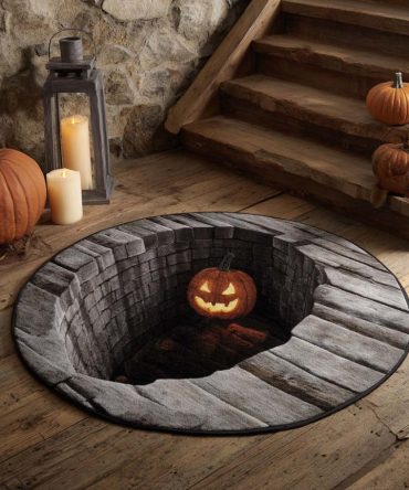 Stone Well Pumpkin Quilted Round Mat