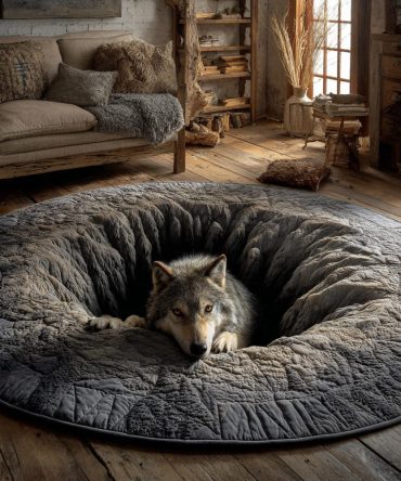 Stone Wolf Hearth Quilted Round Mat