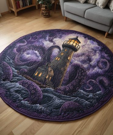 Stormy Lighthouse Quilted Round Mat