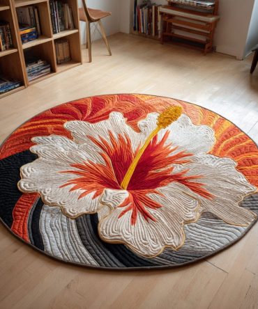 Striped Hibiscus Quilted Round Mat