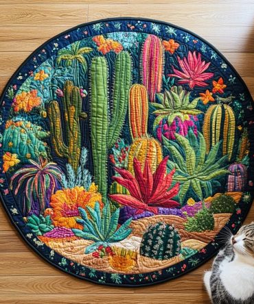 Succulent Garden Delight Quilted Round Mat