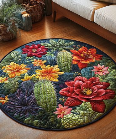 Succulent Harmony Quilted Round Mat