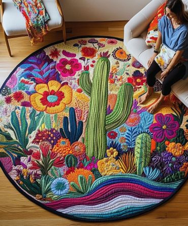 Succulent Nature Escape Quilted Round Mat