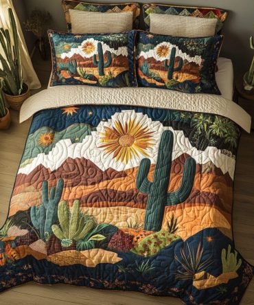 Succulent Serenity 3-Piece Quilted Bedding Set