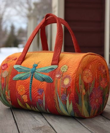 Summer Flutter Quilted Duffle Bag — Quilted Weekender Travel Duffel with Butterfly Floral Print, Carry-On Gym & Overnight Bag