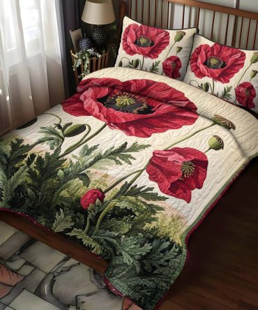 Summer Poppy Field 3-Piece Quilted Bedding Set