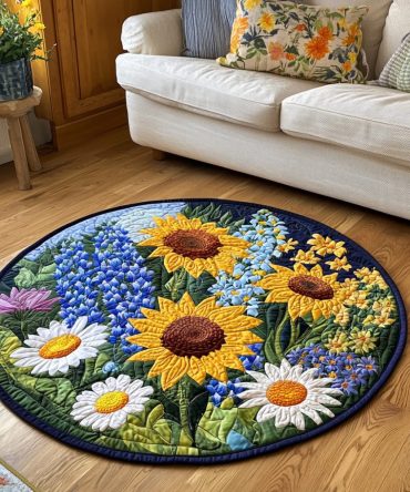 Sunburst Bloom Quilted Round Mat