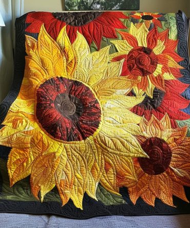 Sunflower Firestorm Quilted Blanket