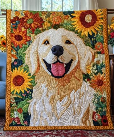 Sunflower Golden Retriever Quilted Blanket
