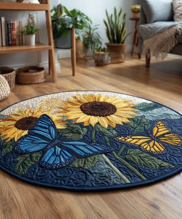 Sunflower Butterfly Garden Quilted Round Mat