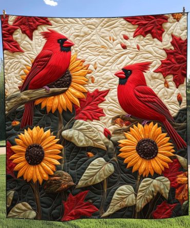 Sunflower Cardinal Quilted Blanket