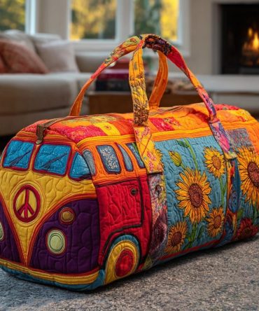 Sunflower Drive Quilted Duffle Bag — Floral Quilted Weekender & Travel Duffle, Carry-On Gym Overnight Bag