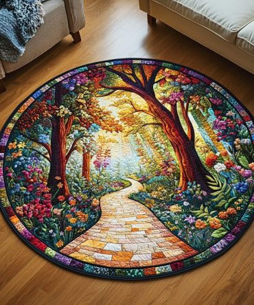Sunlit Forest Passage Quilted Round Mat