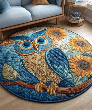 Sunlit Owl Quilted Round Mat