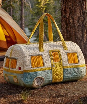 Sunny Camper Quilted Duffle Bag - Vintage Inspired Travel & Gym Bag with Bright Camper Design