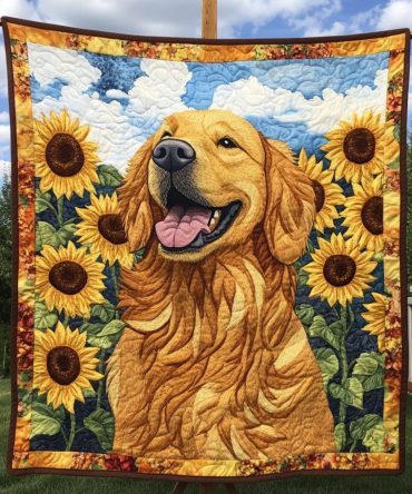 Sunny Day With A Golden Friend Quilted Blanket