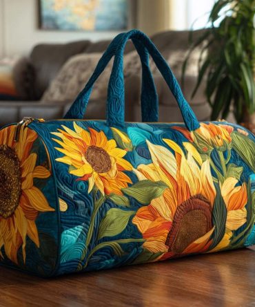 Sunny Path Quilted Duffle Bag – Quilted Weekender Travel Bag with Sunrise Path Design, Boho Beach & Gym Carry-On