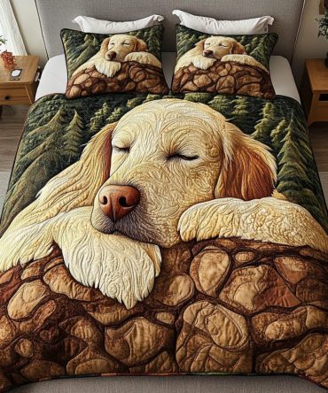 Sunny Retriever 3-Piece Quilted Bedding Set