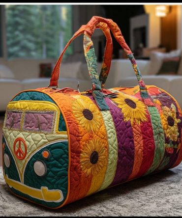 Sunny Ride Quilted Duffle Bag – Retro Sun Road-Trip Travel Duffel, Quilted Carry-On for Weekend Getaways, Gym & Beach