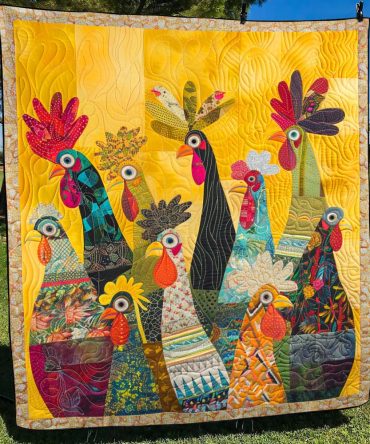 Sunrise Roosters Quilted Blanket